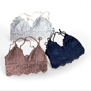 SO Lace Bralette Trio in White, Mauve, Navy